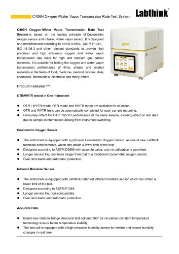 C406H Oxygen/Water Vapor Transmission Rate Test System