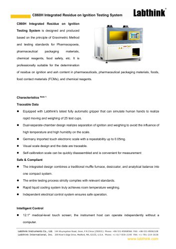 C860H Integrated Residue on Ignition Testing System for pharmaceuticals