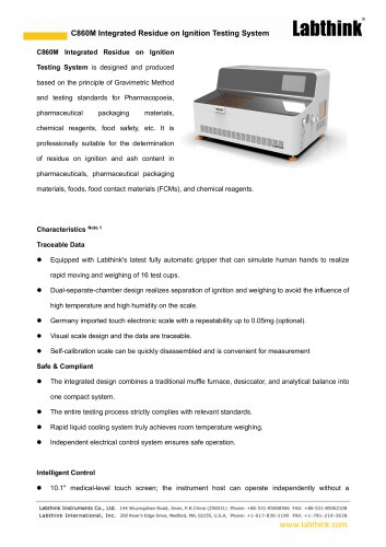 C860M Integrated Residue on Ignition Testing System for pharmaceuticals