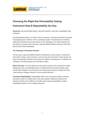 Choosing the Right Gas Permeability Testing Instrument Data & Repeatability Are Key