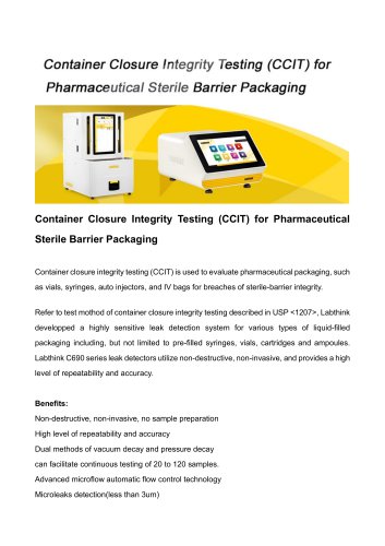Container Closure Integrity Testing (CCIT) for Pharmaceutical Sterile-Barrier Packaging