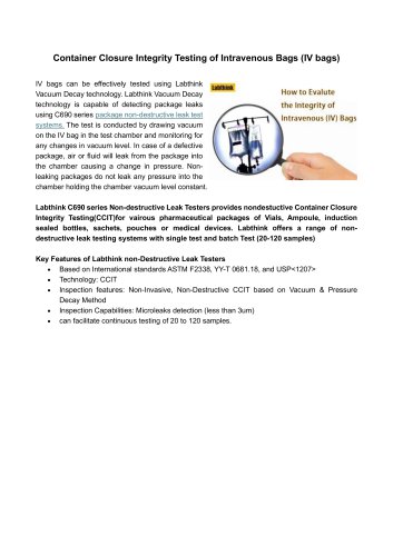 Container Closure Integrity Testing of Intravenous Bags (IV bags)