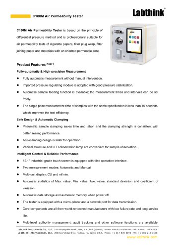 Device to determine Air Permeability (AP) of cigarette papers, filter plug wrap and filter joining paper