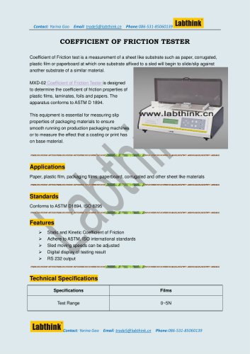 Equipment to determine coefficien of friction of Polymer films