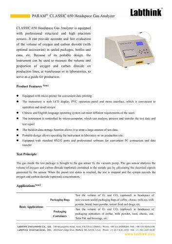 Headspace Oxygen analyzer to analyze O2 and CO2 concentrations in MAP applications