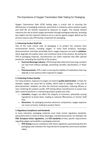 The Importance of Oxygen Transmission Rate Testing for Packaging