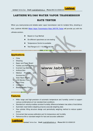 Labthink Equipment to measure water vapor permeability for coating films based on ASTM 96