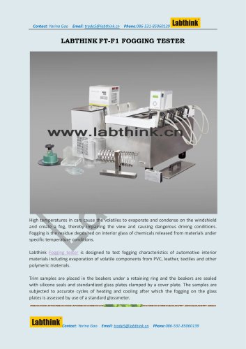 Labthink FT-F1 Fogging Tester for Plastics, Leather, Fabrics used in Automobile Interiors Conformed to SAE J1756