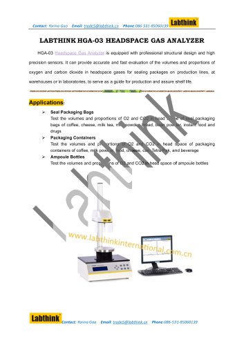 Labthink HGA-03 Headspace Gas Analyzer to Analyse Headspace Gases in Plastic Food Pacakges