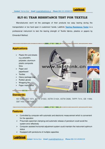 Labthink SLY-S1 ELmendorf Tearing Tester Measure Tear resistance of Plastic Food Packaging with a cut