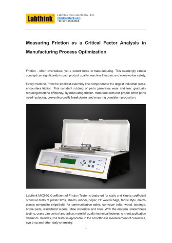 Measuring Friction as a Critical Factor Analysis in Manufacturing Process Optimization