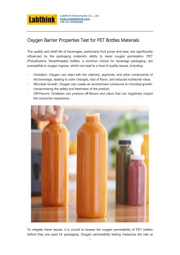 Oxygen Barrier Properties Test for PET Bottles Materials