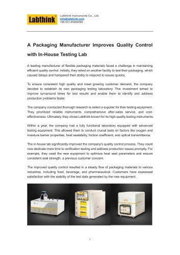 A Packaging Manufacturer Improves Quality Control with In-House Testing Lab