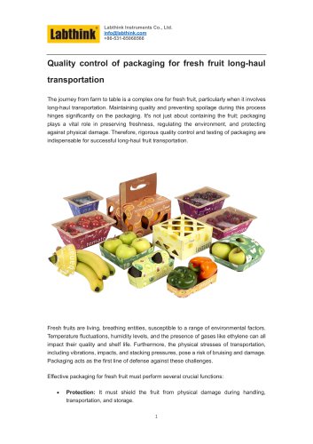 Quality control of packaging for fresh fruit long-haul transportation