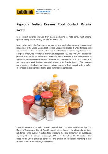 Rigorous Testing Ensures Food Contact Material Safety