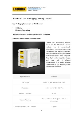 Test Packaging Performance for Preserving the Quality of Powdered Milk