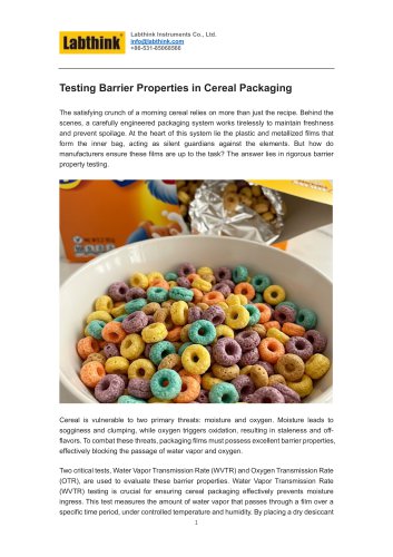 Testing Barrier Properties in Cereal Packaging