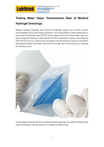 Testing Water Vapor Transmission Rate of Medical Hydrogel Dressings