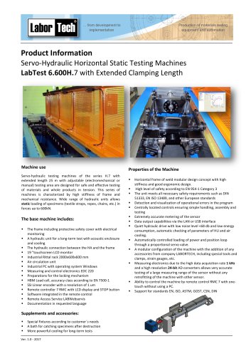 Servo-Hydraulic Horizontal Static Testing Machines LabTest 6.600H.7 with Extended Clamping Length