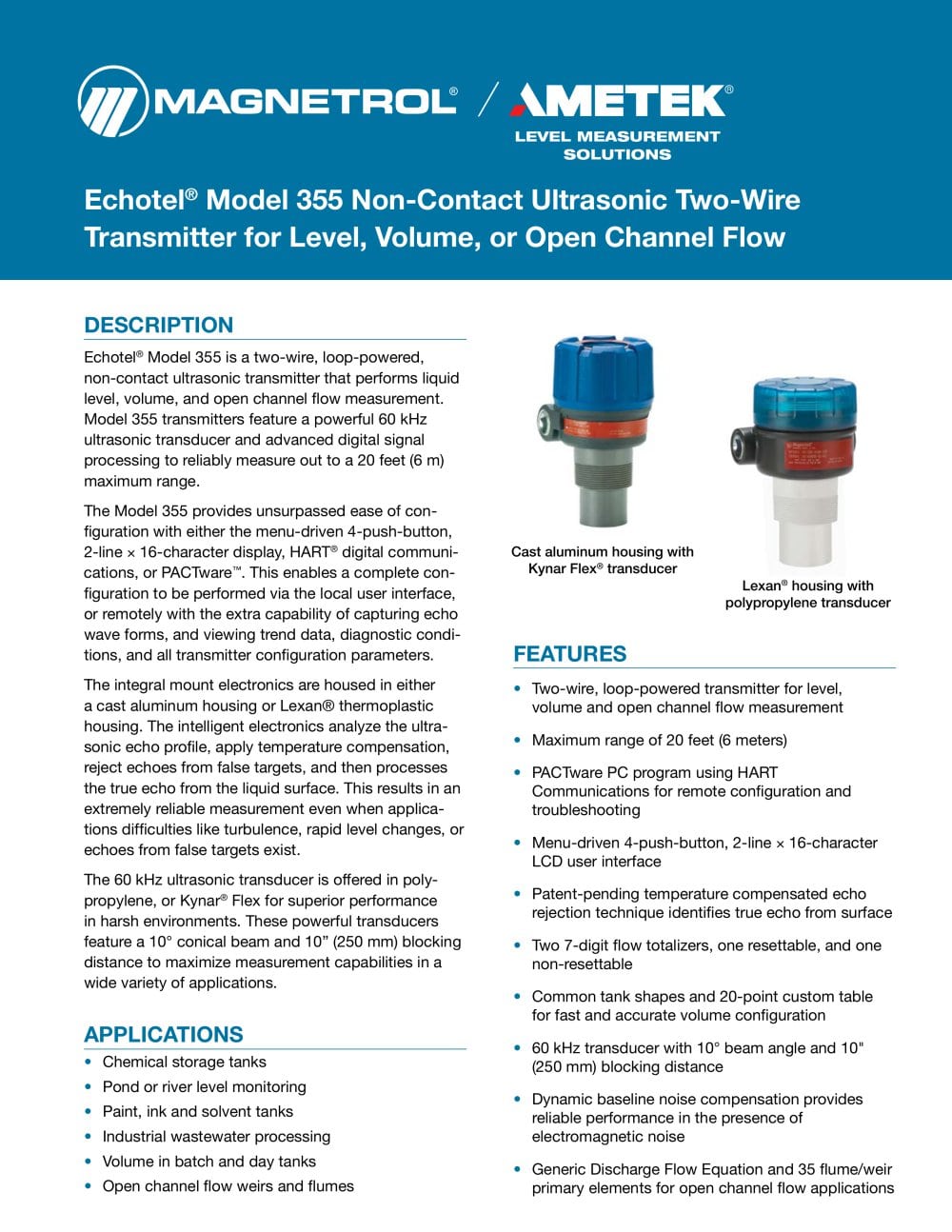 Echotel&reg; Model 355 - Magnetrol - AMETEK
