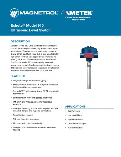 Echotel® Model 910 Ultrasonic Level Switch