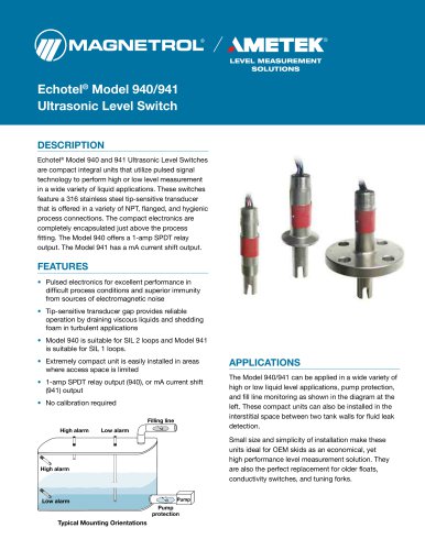 Echotel® Model 940/941 Ultrasonic Level Switch