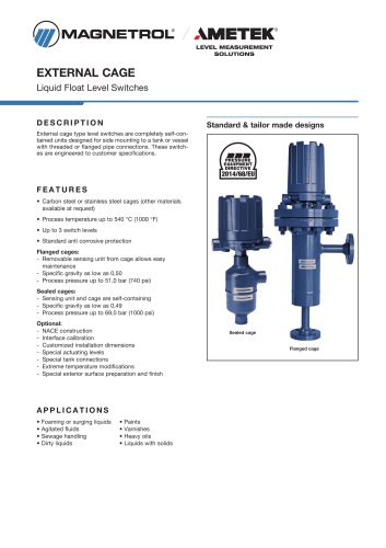 External Cage Liquid Float Level Switches