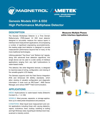 Genesis Models ED1 & ED2 Multiphase Detector