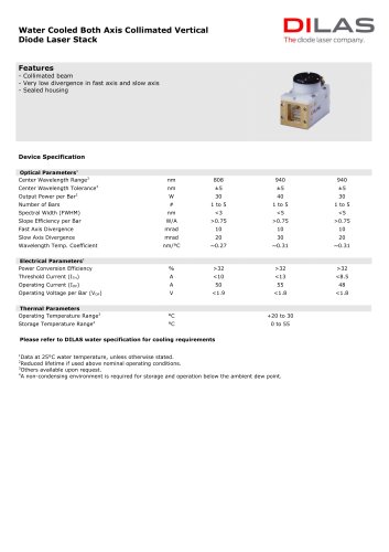 EB Water-Cooled, Both Axis Collimated 30-40W per bar, up to 5 bars 