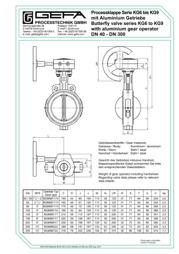 Butterfly valve series KG6 to KG9 with aluminium gear operator DN 40 - DN 300