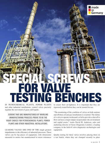 SPECIAL SCREWS  FOR VALVE  TESTING BENCHES