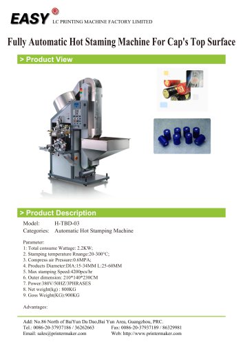 Auto Hot Stamping Machine: Fully Automatic Hot Staming Machine For Caps Top Surface