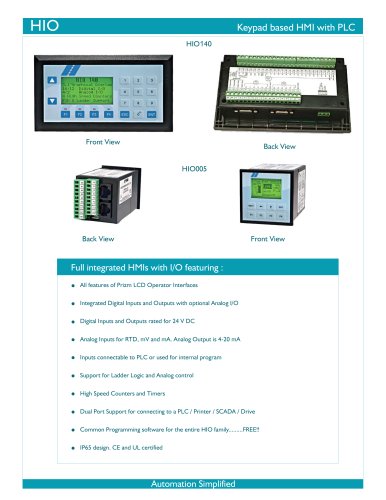 HIO Operator Panels with I/O (Keypad Based)