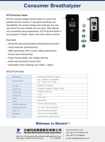 AT218 Consumer Breath Alcohol Tester