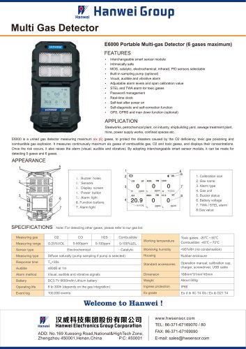 E6000 Portable Multi-gas Detector (6 gases maximum)