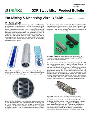 GXR Static Mixer Product Bulletin