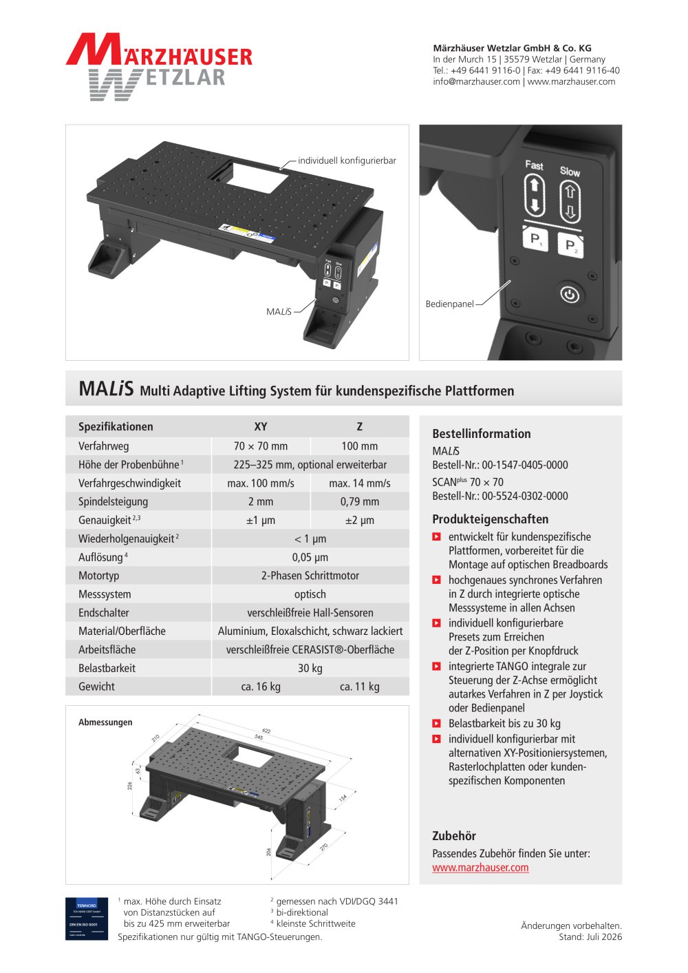 MALiS Multi Adaptive Lifting System f&uuml;r kundenspezifische Plattformen - M&auml;rzh&auml;user Wetzlar