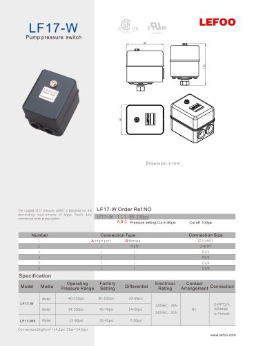 thumbnail image 2 of Heavy Duty Air Compressor Pressure Switch Control Valve - 100-125 PSI LF17 2 of 6