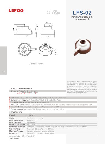 LFS-02 Miniature Positive and Negative Pressure Switch