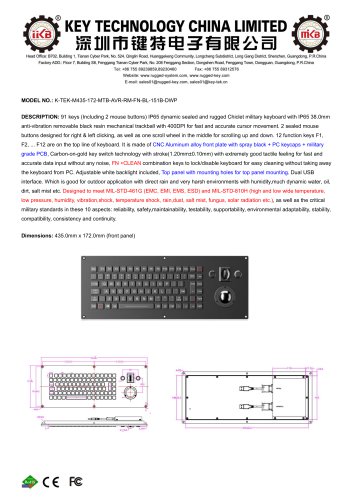 Chiclet Keyboard K-TEK-M435-172-MTB-AVR-RM-FN-BL-151B-DWP