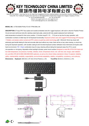 Panel Mount Keyboard K-TEK-M280-FN-BL-FC-KC+TP65-DML+2K