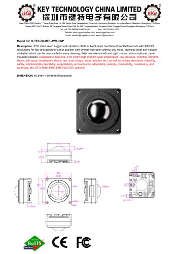 Removable Optical Trackball K-TEK-38-MTB-AVR DWP Datasheet