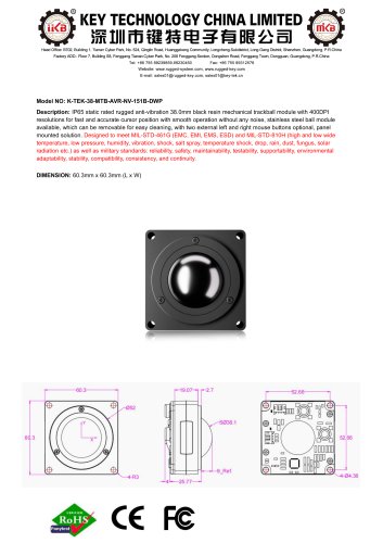 Removable Optical Trackball K-TEK-38-MTB-AVR-NV-151B-DWP Datasheet