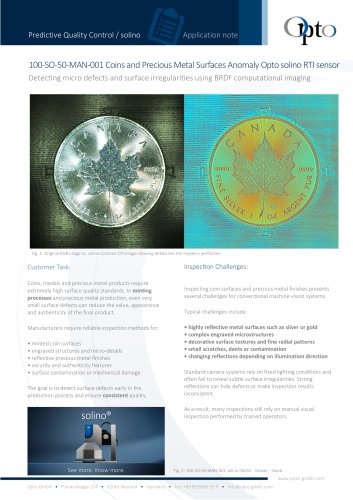 Coins and Precious Metal Surfaces Anomaly Opto solino RTI sensor