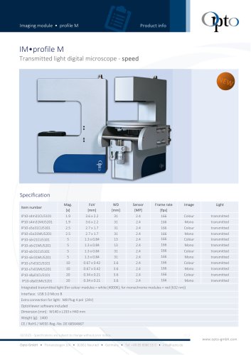 IM&middot;profile M Transmitted light digital microscope - speed