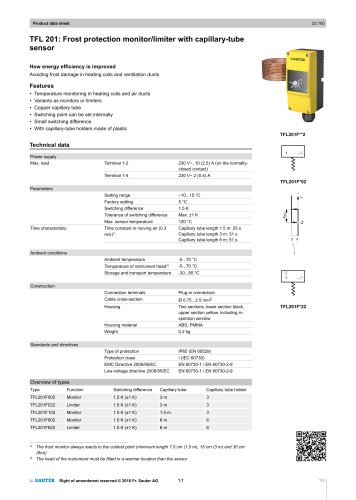 TFL 201: Frost protection monitor/limiter with capillary-tube sensor