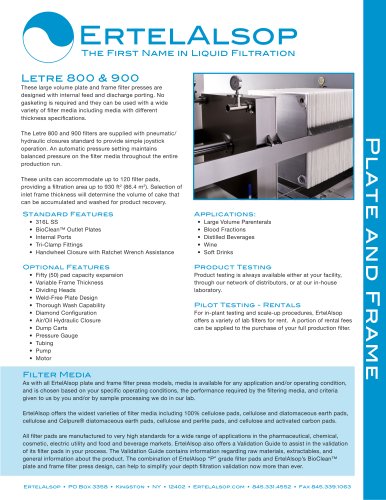 Letre 800 and 900 Plate and Frame Filter