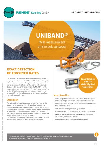 UNIBAND® Mass measurement on the belt conveyor