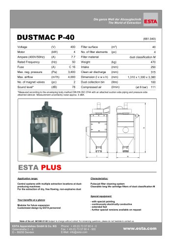 Datasheet  DUSTMAC P-40