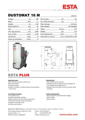 Datasheet DUSTOMAT 16M / 400 V - AUTOMATISCH/JET